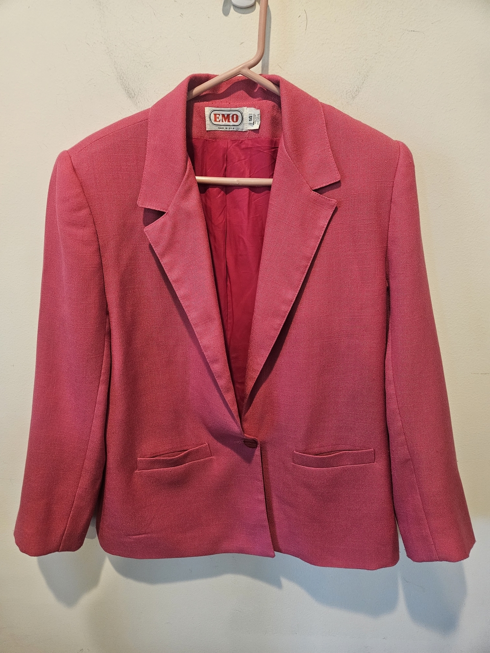 Women's EMO Vintage Hot Pink Blazer Jacket Size 14 Flawed